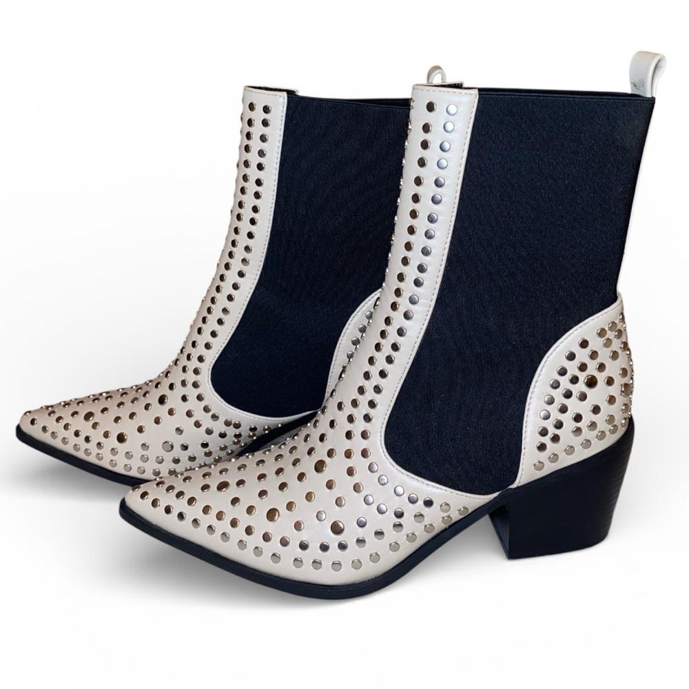 SHU SHOP Zsa Zsa Pointed Toe Western Inspired Ankle Boots Cream Black Size 8-1/2 - Picture 5 of 6